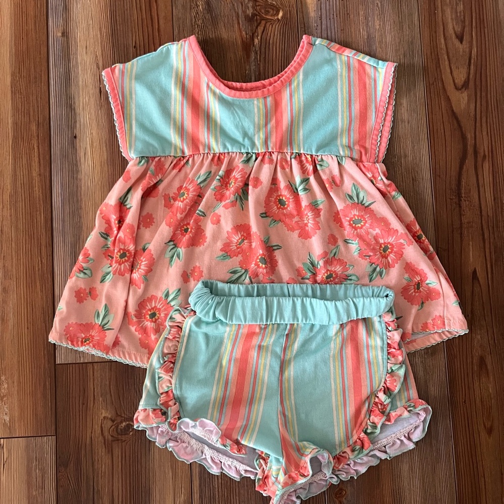 Matilda Jane Coral Floral Top & Striped Short Set